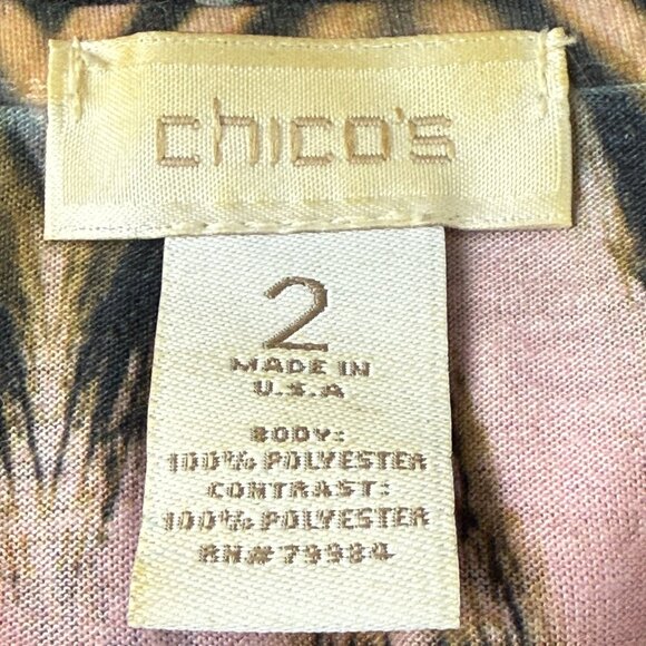 Chicos Mixed Print Top Sz 2 (12 14 Large) Sheer Sleeves Embellished 3/4 Sleeve - Picture 4 of 12